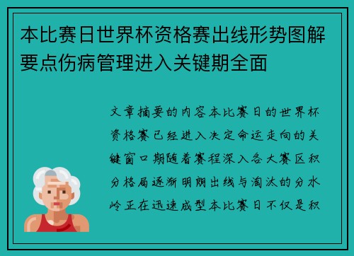 本比赛日世界杯资格赛出线形势图解要点伤病管理进入关键期全面
